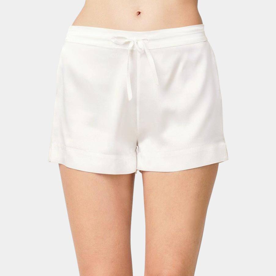 Womens Silk Pajamas Shorts 100% Pure Drawstring Silk Shorts White XS