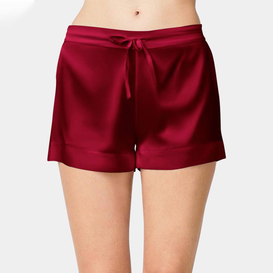 Womens Silk Pajamas Shorts 100% Pure Drawstring Silk Shorts Claret XS
