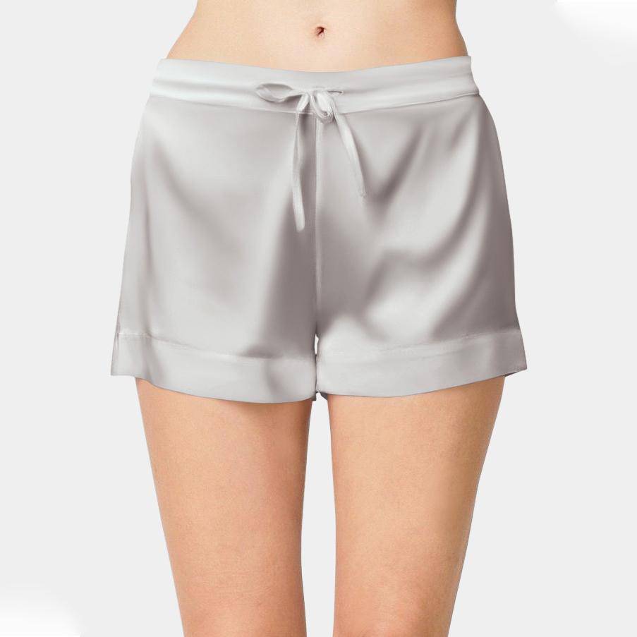 Womens Silk Pajamas Shorts 100% Pure Drawstring Silk Shorts Gray XS