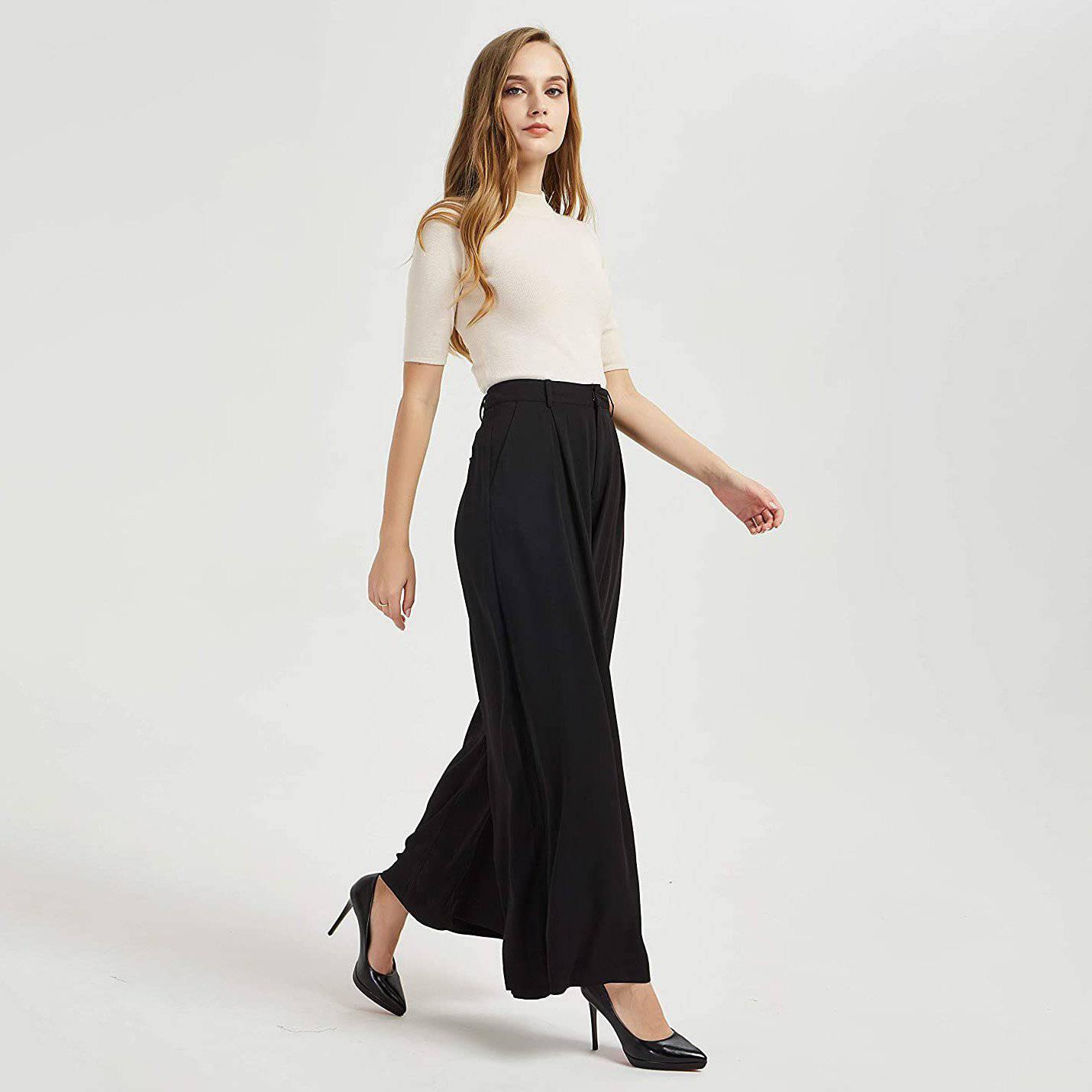 Womens Silk Pants High Waist Loose Silk Trousers With Pockets Black XS