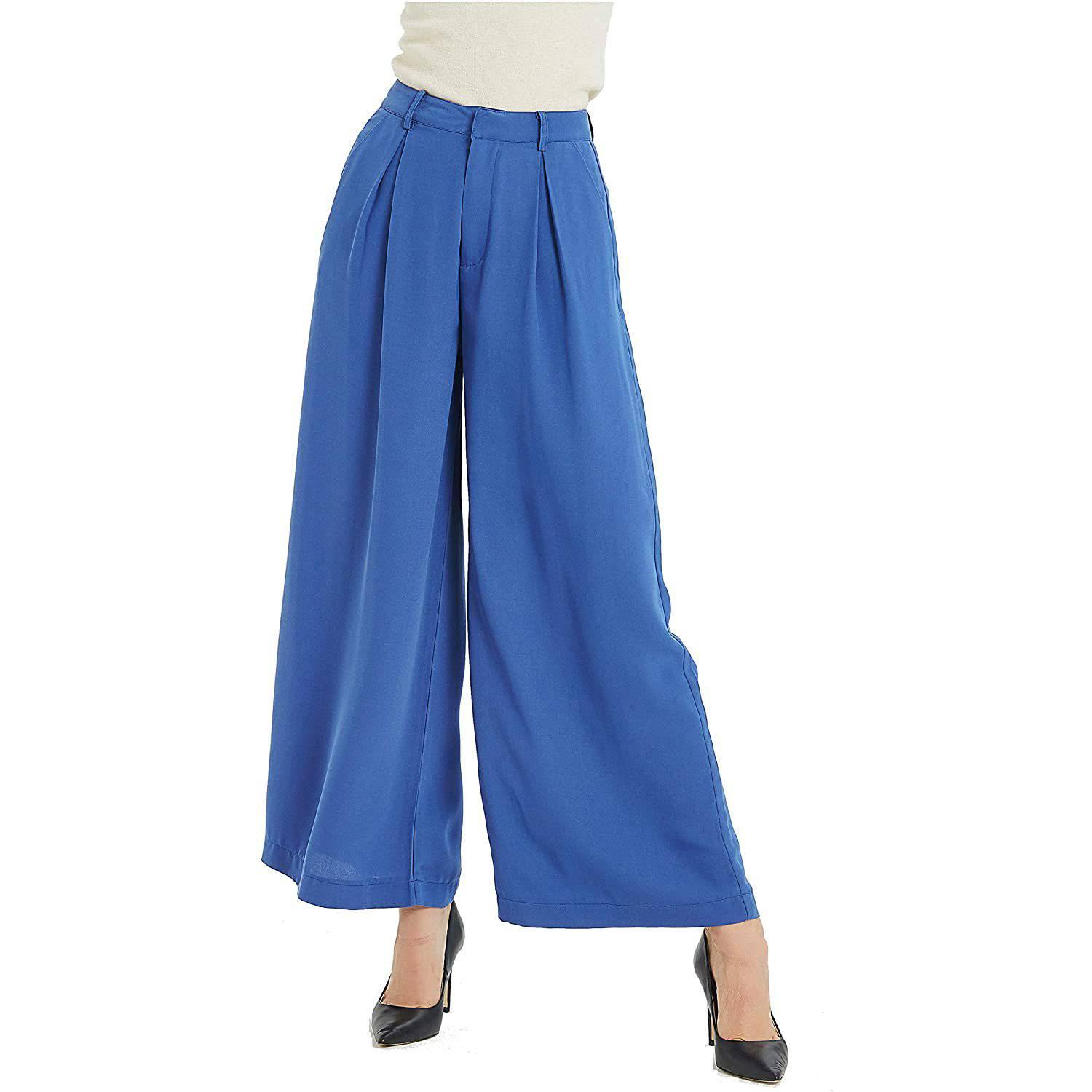 Womens Silk Pants High Waist Loose Silk Trousers With Pockets White XS