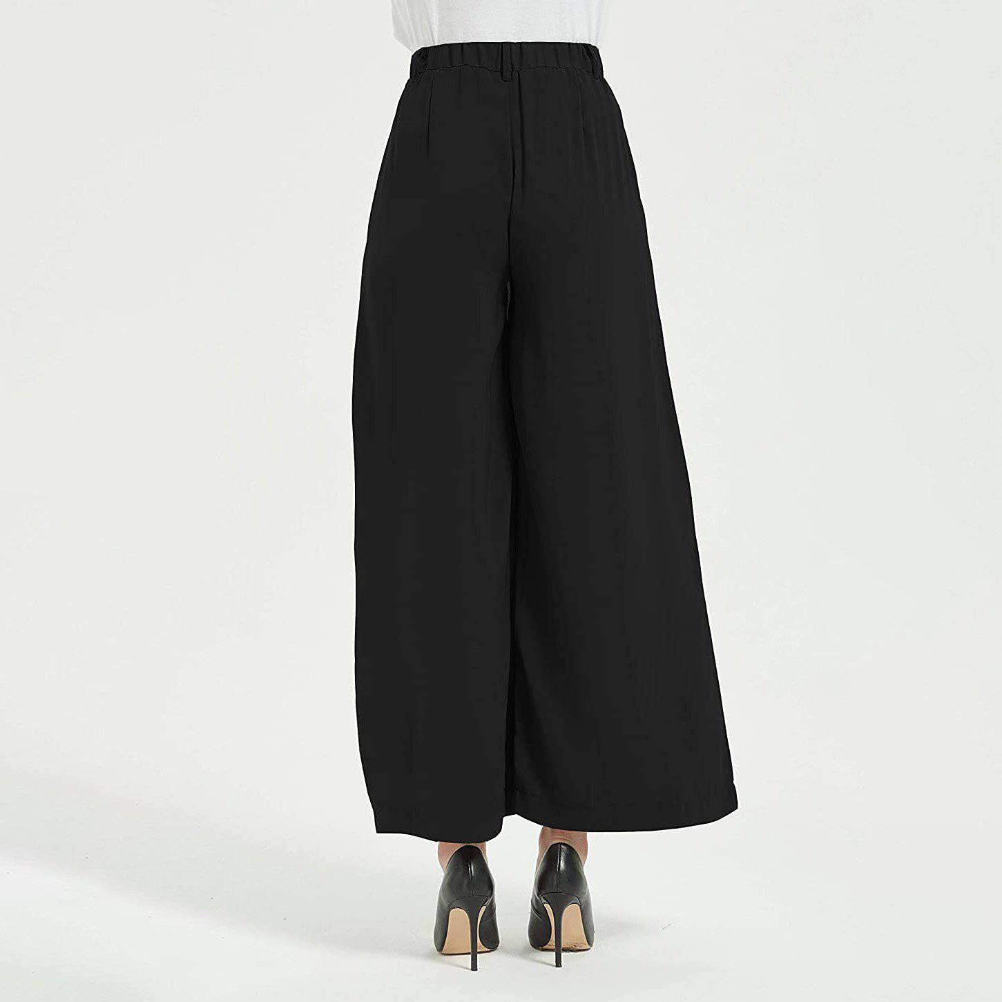 Womens Silk Pants High Waist Loose Silk Trousers With Pockets Black XS