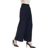Womens Silk Pants High Waist Loose Silk Trousers With Pockets Navy Blue XS