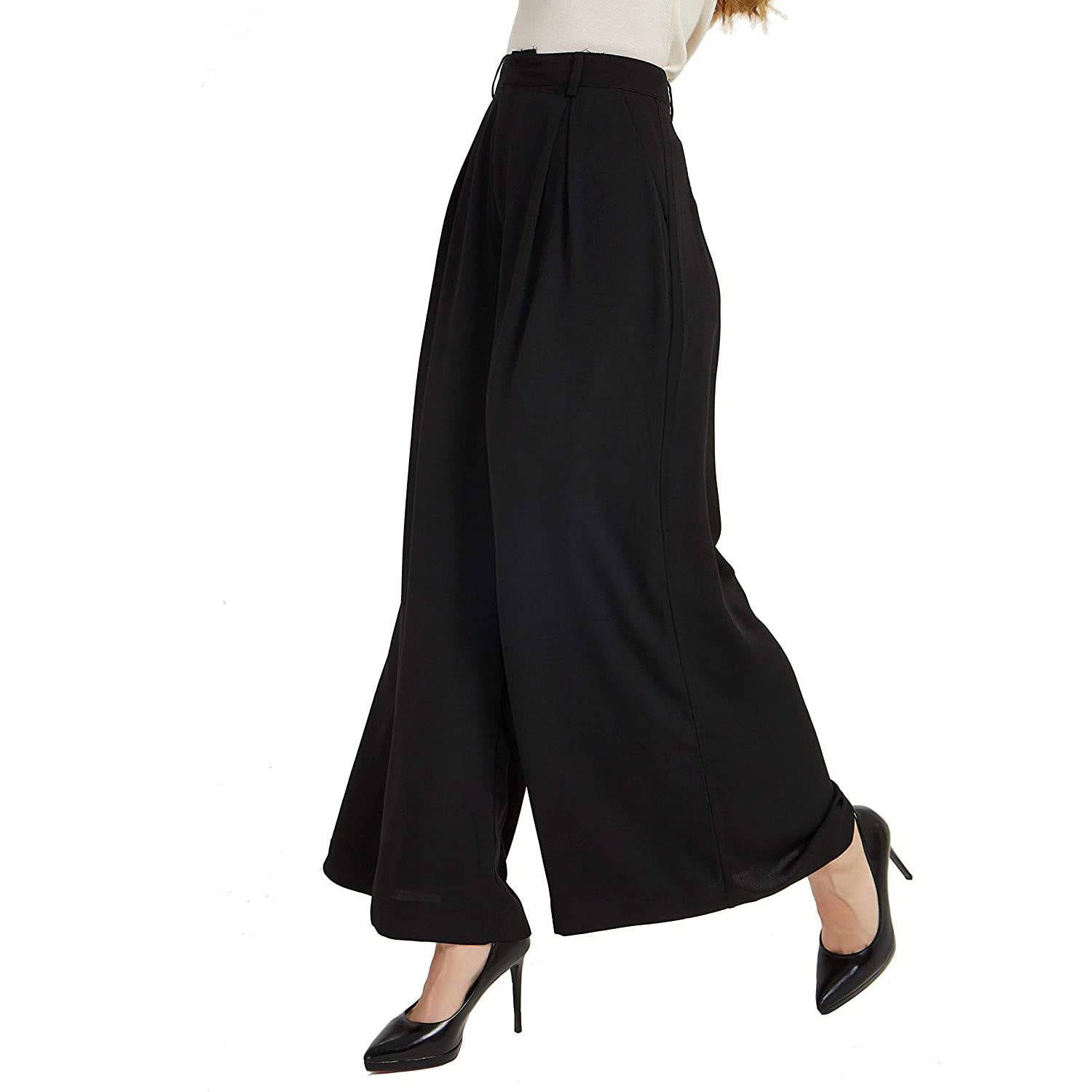 Womens Silk Pants High Waist Loose Silk Trousers With Pockets Black XS