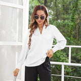 Women's Silk Shirts V Neck Long Sleeves Casual Work Tops White XS