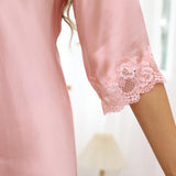 Women's Silk Nightdress V Neck Silk Nighties With Lace Haze Blue XS