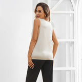 Women's Silk Tank Top Round Collar Sleeveless Silk Tops Champagne XS