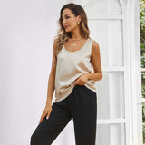 Women's Silk Tank Top Round Collar Sleeveless Silk Tops Champagne XS