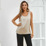 Women's Silk Tank Top Round Collar Sleeveless Silk Tops Champagne XS