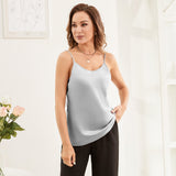 Womens Silk Tank Top Spaghetti Straps Crew Neck Silk Tops Silver Gray XS