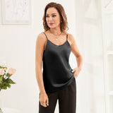 Womens Silk Tank Top Spaghetti Straps Crew Neck Silk Tops Black XS