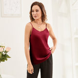 Womens Silk Tank Top Spaghetti Straps Crew Neck Silk Tops Claret XS