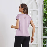 Womens Silk Tops Round Neck Short Sleeves Pure Silk Shirts Lavender XS