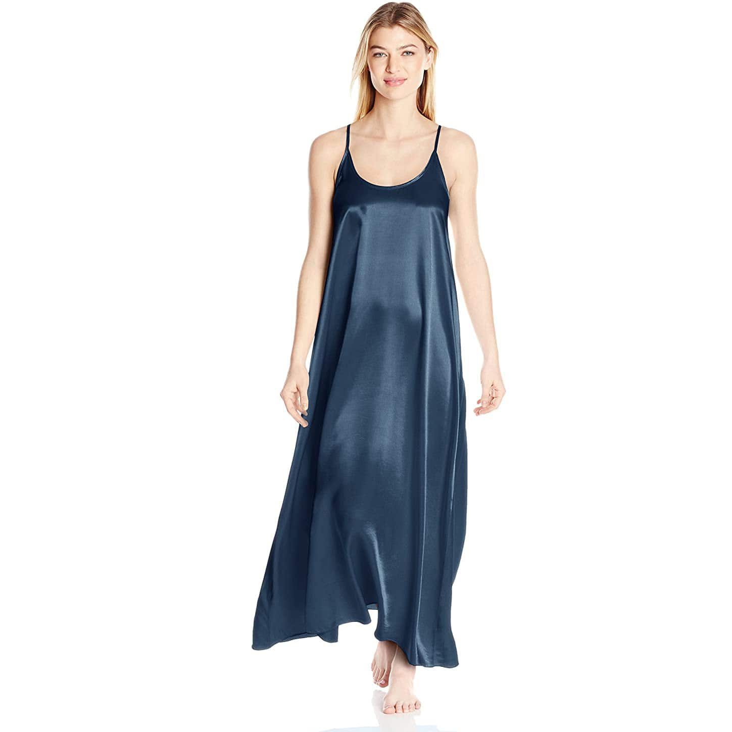 Women's Sleeveless Scoop Neck 100% Pure Silk Nightdress Navy Blue XS