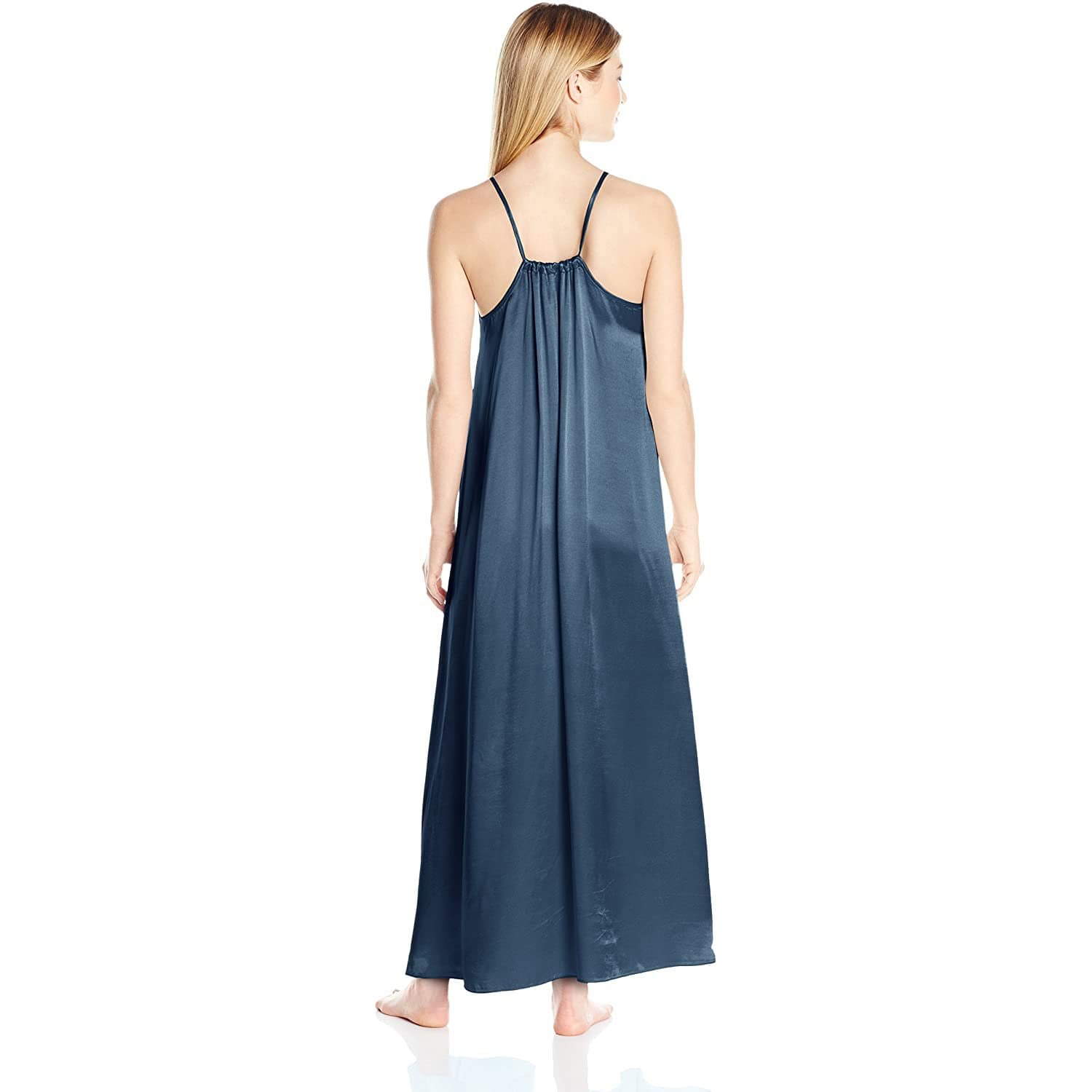Women's Sleeveless Scoop Neck 100% Pure Silk Nightdress Navy Blue XS