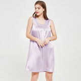 Womens Sleeveless Silk Nightgown Pleated Front Silk Night Gowns Lavender XS