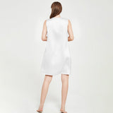 Womens Sleeveless Silk Nightgown Pleated Front Silk Night Gowns White XS