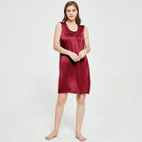 Womens Sleeveless Silk Nightgown Pleated Front Silk Night Gowns Claret XS