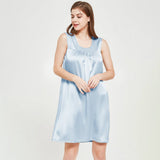 Womens Sleeveless Silk Nightgown Pleated Front Silk Night Gowns Light Blue XS