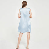 Womens Sleeveless Silk Nightgown Pleated Front Silk Night Gowns Light Blue XS