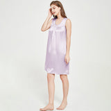 Womens Sleeveless Silk Nightgown Pleated Front Silk Night Gowns Lavender XS