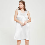 Womens Sleeveless Silk Nightgown Pleated Front Silk Night Gowns White XS