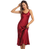 Women's Silk Slip Dress Sleeveless V Neck pure Silk Nightgown Claret XS