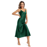 Women's Silk Slip Dress Sleeveless V Neck pure Silk Nightgown Green XS