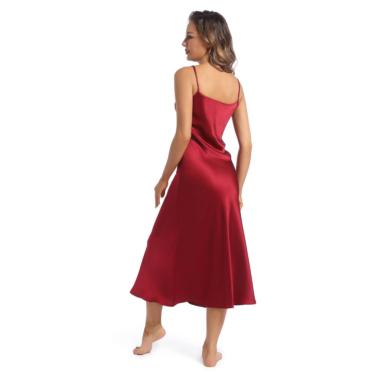 Women's Silk Slip Dress Sleeveless V Neck pure Silk Nightgown Claret XS