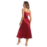 Women's Silk Slip Dress Sleeveless V Neck pure Silk Nightgown Claret XS