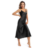 Women's Silk Slip Dress Sleeveless V Neck pure Silk Nightgown Black XS