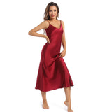 Women's Silk Slip Dress Sleeveless V Neck pure Silk Nightgown Claret XS