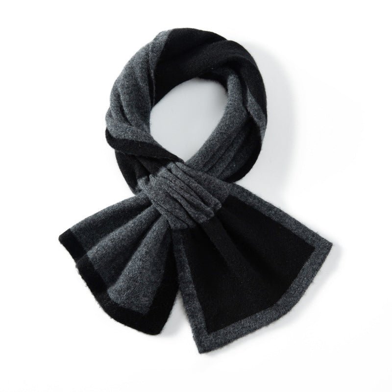 Cashmere Color - Blocked Tie Scarf Crossed Scarf Double Layer Trimming Gray M