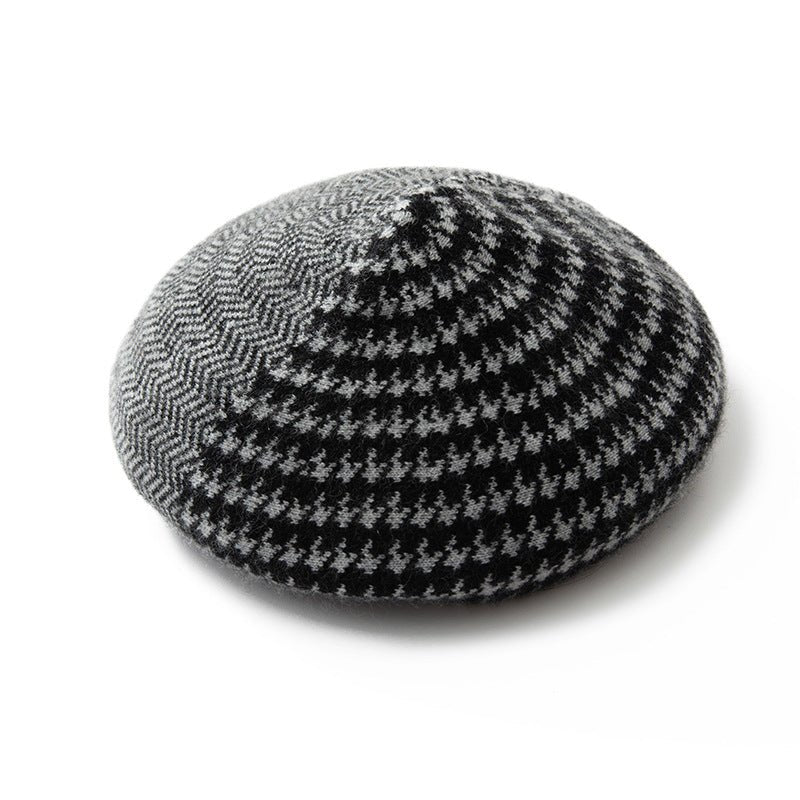 Pure Pure Cashmere Houndstooth Beret Checkered Cashmere Painter Hat Black M