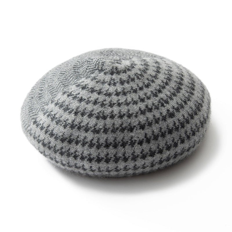 Pure Pure Cashmere Houndstooth Beret Checkered Cashmere Painter Hat Gray M