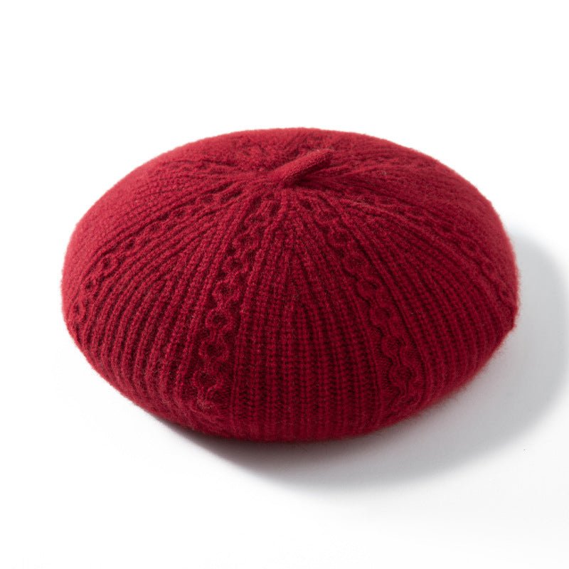 Womens Chic Pure Cashmere Cable Knit Beret Cashmere Painter Hat Claret M