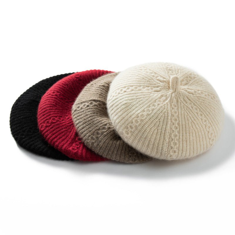 Womens Chic Pure Cashmere Cable Knit Beret Cashmere Painter Hat Claret M