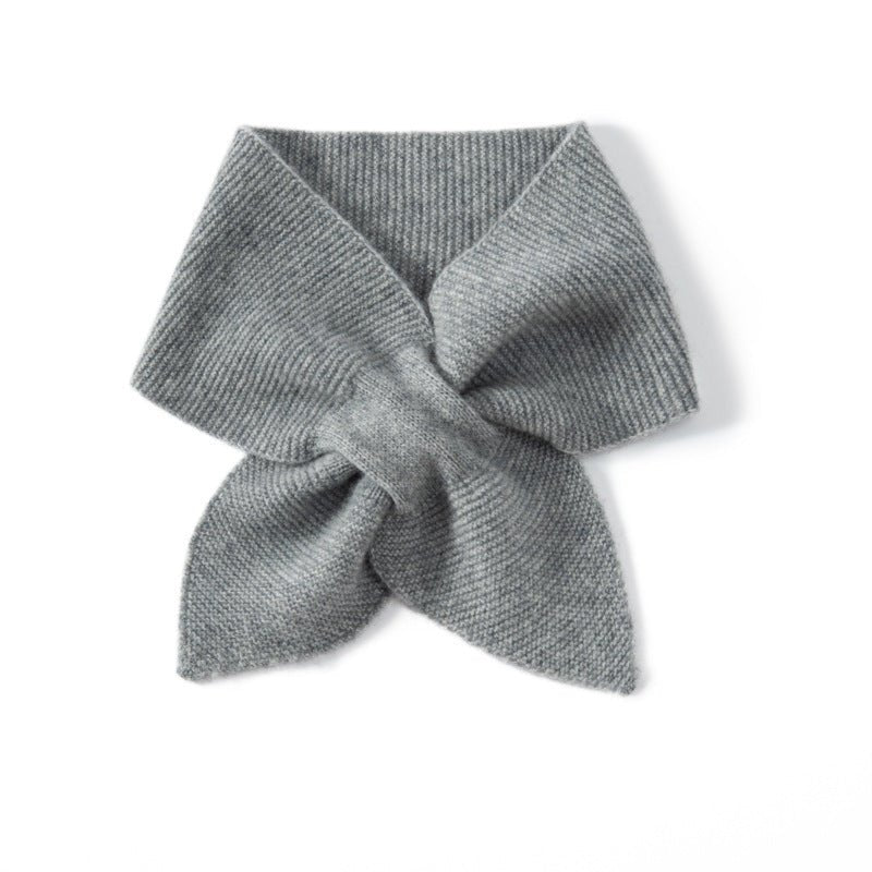 Cashmere Bow - Tie Knit Scarf Women Pull Through Cashmere Neck Warmer Gray M