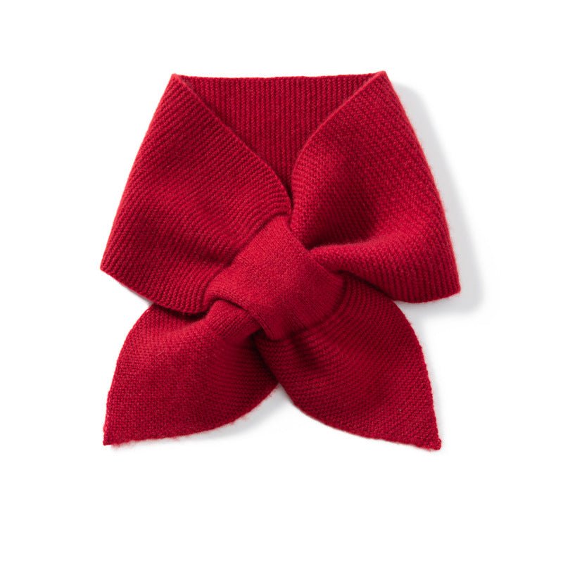 Cashmere Bow - Tie Knit Scarf Women Pull Through Cashmere Neck Warmer Red M