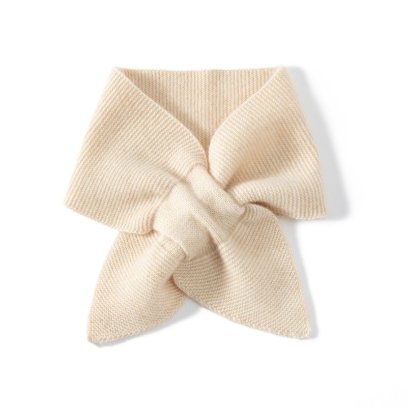 Cashmere Bow - Tie Knit Scarf Women Pull Through Cashmere Neck Warmer Beige M