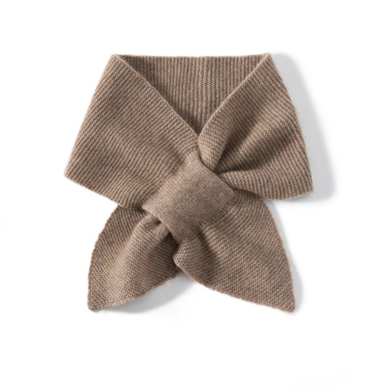 Cashmere Bow - Tie Knit Scarf Women Pull Through Cashmere Neck Warmer Taupe M