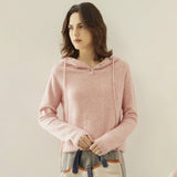 Womens Ribbed Cashmere Hoodie Buttoned Neckline Cashmere Hoody Pink XS