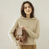 Womens Ribbed Cashmere Hoodie Buttoned Neckline Cashmere Hoody Beige XS