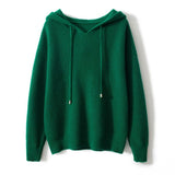 Womens Waffle Knit Cashmere Hoodie Long Sleeve Cashmere Sweater Hoody Green XS