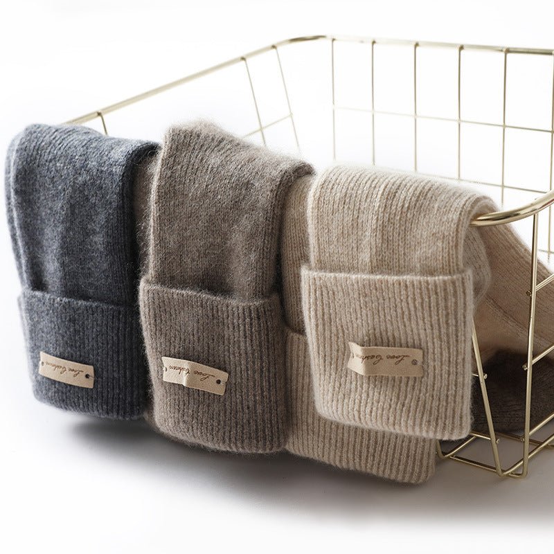 Cashmere Ribbed Crew Socks Warm Fluffy Mid - Calf Cashmere Socks Beige M