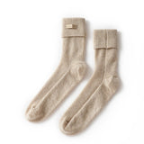 Cashmere Ribbed Crew Socks Warm Fluffy Mid - Calf Cashmere Socks Beige M