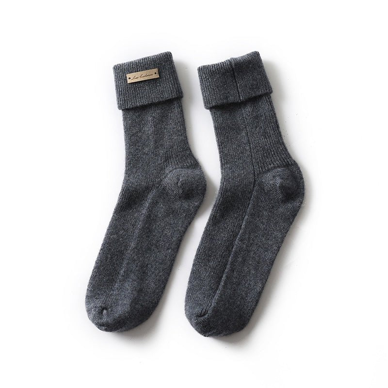 Cashmere Ribbed Crew Socks Warm Fluffy Mid - Calf Cashmere Socks Gray M