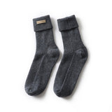 Cashmere Ribbed Crew Socks Warm Fluffy Mid - Calf Cashmere Socks Gray M