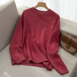 Soft Fuzzy Cashmere Sweater Crew Neck Cashmere Pullover Tops For Women Claret XS