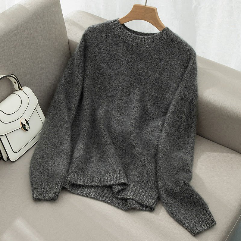 Soft Fuzzy Cashmere Sweater Crew Neck Cashmere Pullover Tops For Women Black XS